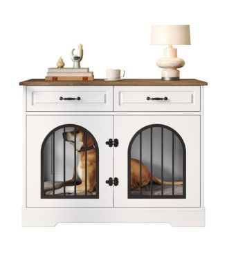 43.3" Indoor Pet House for Medium Large Dogs, Heavy Duty Wooden Dog Kennel with 2 Storage Drawers, End Table Furniture Crate