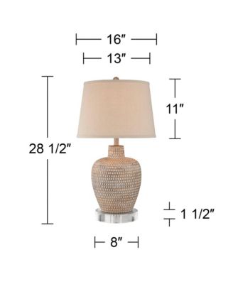 Glenn Farmhouse Table Lamps Set of 2 with Round Risers 28 1/2" Tall Dappled Sandy Oatmeal Fabric Drum Shade for Bedroom Home