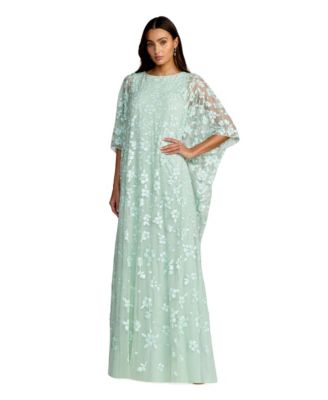 Women's Floral Embellished Caftan Gown with Sheer Overlay
