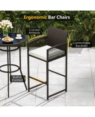 3-Piece Wicker Outdoor Bar Set with Round Tempered Glass Table and Armchairs