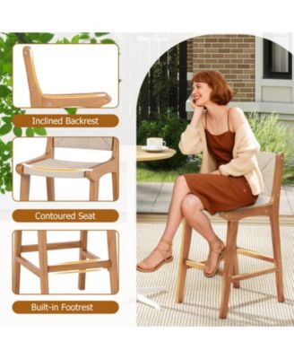 Woven Paper Rope Counter Height Outdoor Bar Stool with Teak Wood Frame