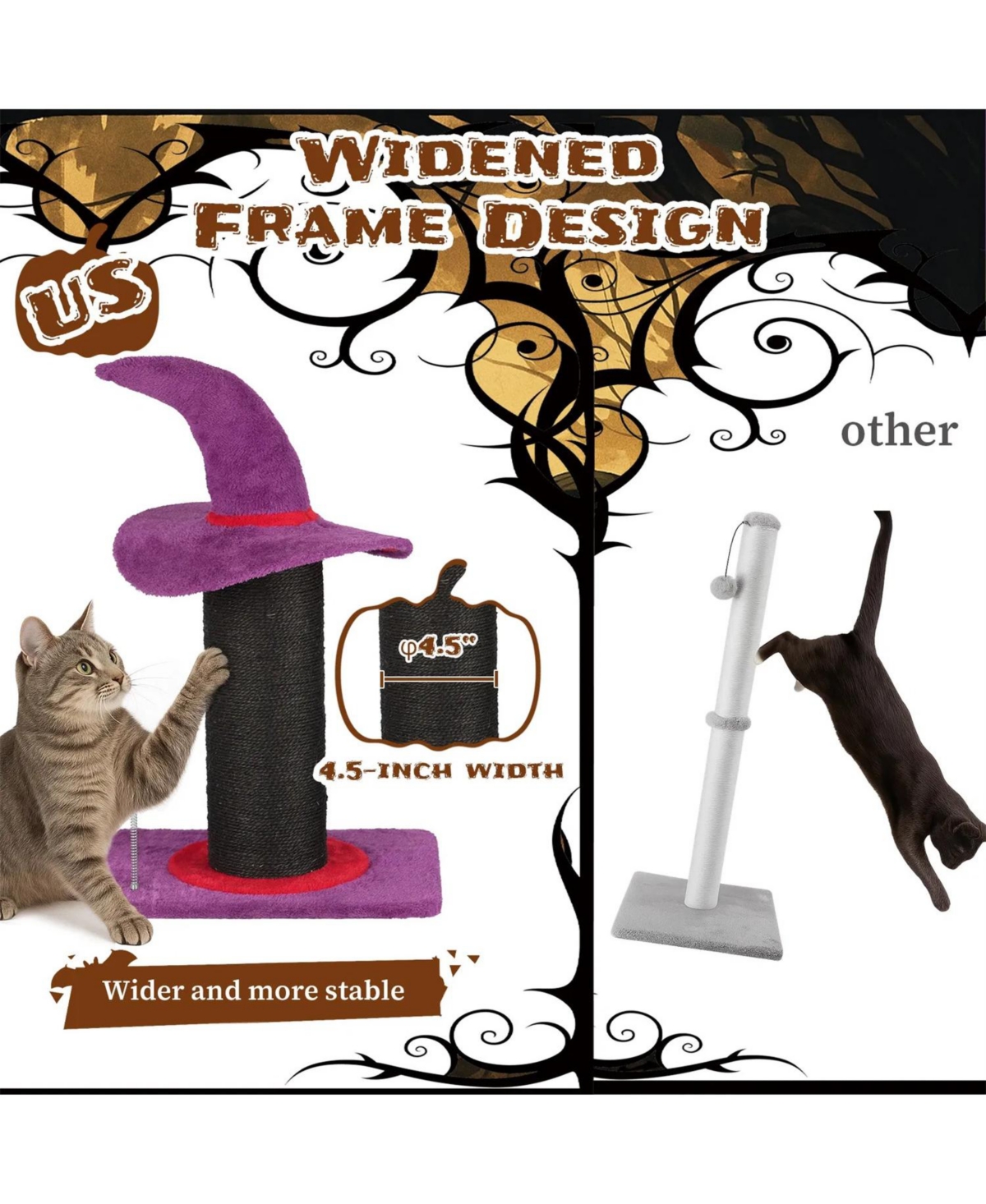 Zeus and Ruta Cat Scratching Post Wizard Hat Design Sisal Scratcher Spring Ball Toy Stable Base Indoor