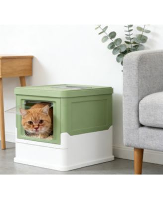 Zeus and Ruta Enclosed Cat Litter Box with Front Entry Odor Control Easy Clean Design Large Capacity