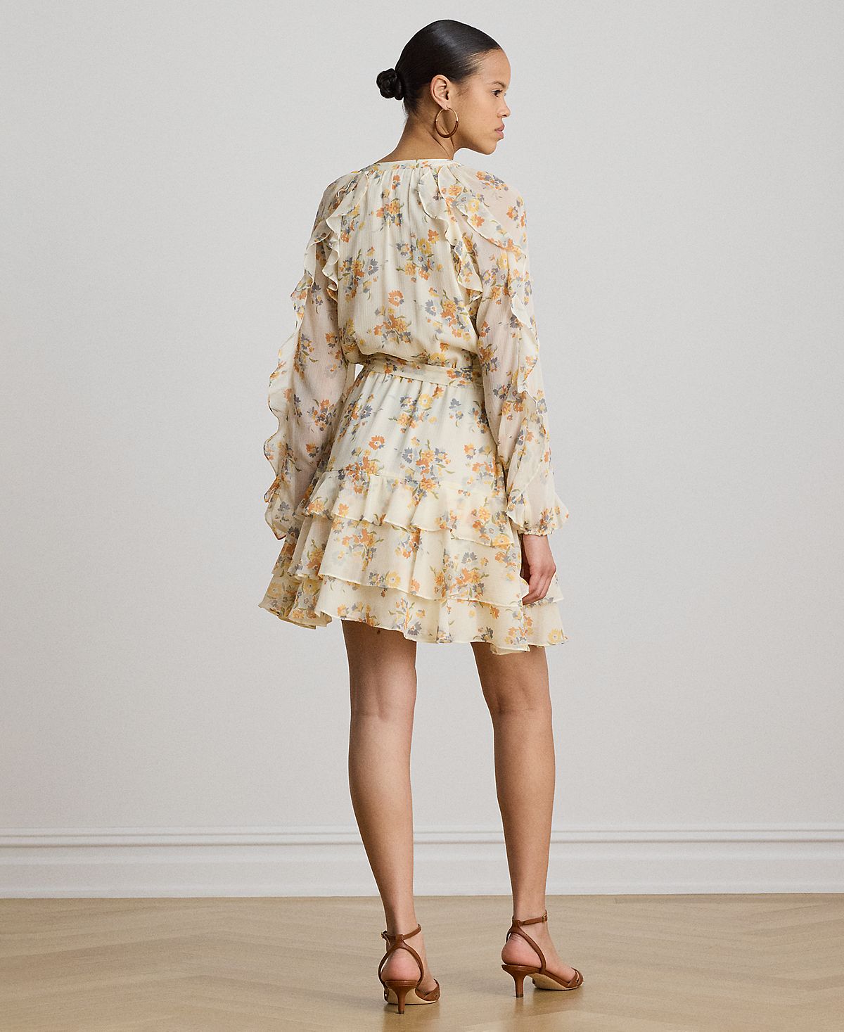 Lauren Ralph Lauren Women's Band Collar Floral Ruffle-Trim Tiered Dress view 5 — MAYCSS fashion products