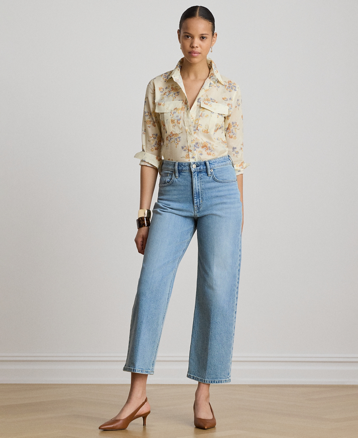 Lauren Ralph Petite Point Collar Classic Fit Floral Voile Shirt
