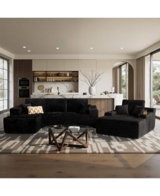 3-Piece L-Shaped Cloud Sectional Sofa with Oversized Chaise Lounge, No-Assembly Living Room Furniture Set, Plush Modular Couch and Comfy Chair