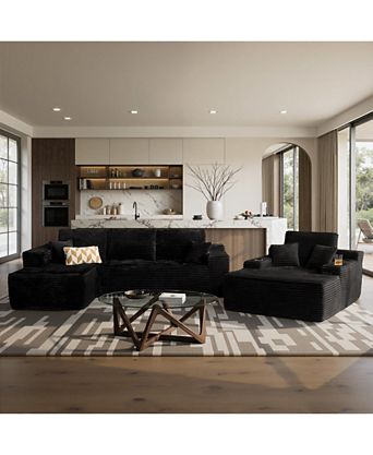 3-Piece L-Shaped Cloud Sectional Sofa with Oversized Chaise Lounge, No-Assembly Living Room Furniture Set, Plush Modular Couch and Comfy Chair