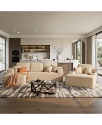 3-Piece L-Shaped Cloud Sectional Sofa with Oversized Chaise Lounge, No-Assembly Living Room Furniture Set, Plush Modular Couch and Comfy Chair