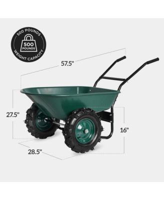 Heavy Duty Dual-Wheel Wheelbarrow Garden Cart w/Built in Stand, 500lb Capacity, Extra Large Wheels