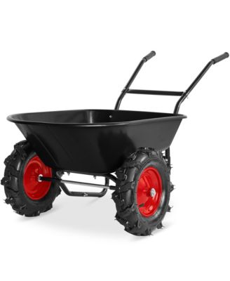 Heavy Duty Dual-Wheel Wheelbarrow Garden Cart w/Built in Stand, 500lb Capacity, Extra Large Wheels
