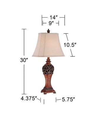 Exeter Traditional Table Lamps Tall Set of 2 Bronze Wood Carved Leaf with Table Top Dimmers Rectangular Shade for Living Room