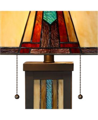 Mission Style Table Lamp with Table Top Dimmer and Night Light 25" High Bronze Stained Glass for Living Room Bedroom