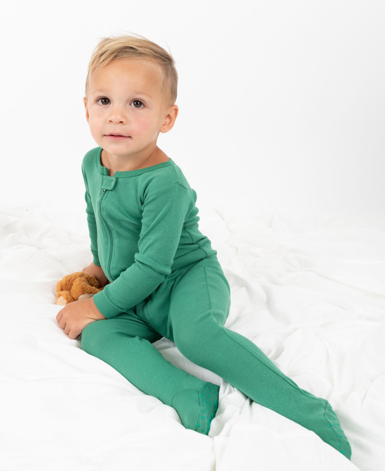 Toddler Matching Family One Piece Footed Cotton Long Sleeve Solid Color Pajamas 2T-5T