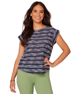 Petite Embroidered Knit Cap-Sleeve Top