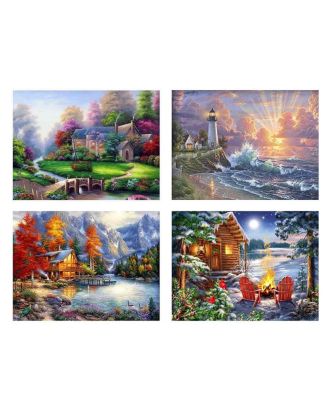4 Pack Stamped Cross Kits Four Seasonal Landscape Beginners Adults Embroidery Arts Craft