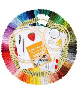 304 Pack Embroidery Kit 200 Colors Threads 5 Hoops 2 Aida Cloth Tools Set Beginners Adults
