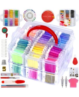 188 Embroidery Floss Set Cross Threads Friendship Bracelet String 2-Tier Transparent Box Bobbins Kits