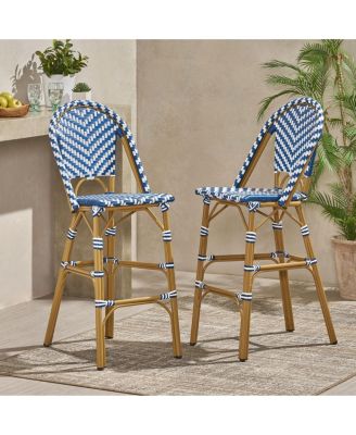  Outdoor PE Rattan French Barstool with Aluminum Frame Set of 2
