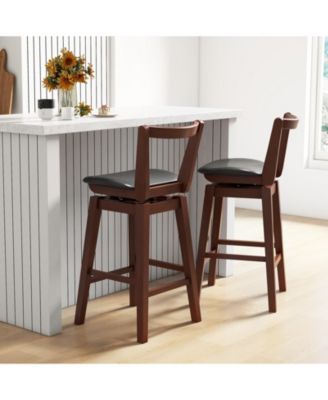 Swivel PU Leather Bar Stool with Backrest and Cushioned Seat