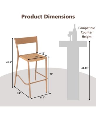 Set of 2 Patio Bar Stools with Rattan Seat and Metal Backrest