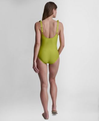 Ruffle Plunge Underwire Tummy Control One-Piece Swimsuit