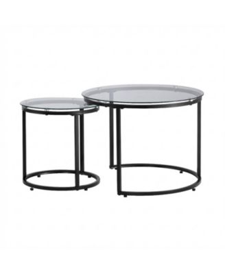 Nesting Coffee Table Set of 2, 23.6" Round Glass Tables for Small Spaces