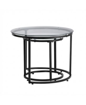 Nesting Coffee Table Set of 2, 23.6" Round Glass Tables for Small Spaces