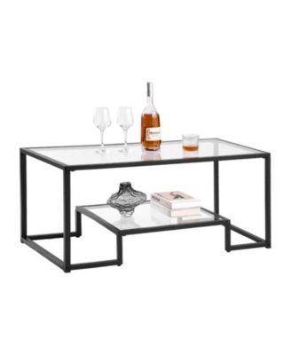 Coffee Table, Tempered Glass Center Table, 2-Tier with Open Storage for Living Room