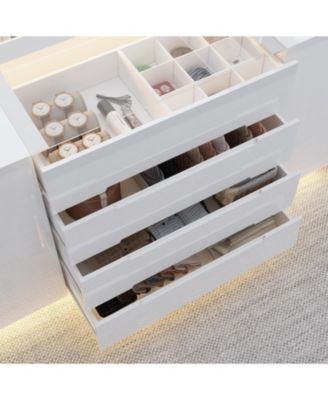 High Gloss 16 Drawer Dresser with Tempered Glass and LED Light Strip, Display Cabinet,Bedroom Armoire