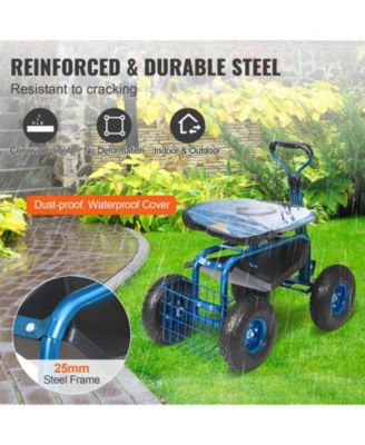 Rolling Garden Workseat with 360-Degree Swivel Seat and Adjustable Handle for Yard Use