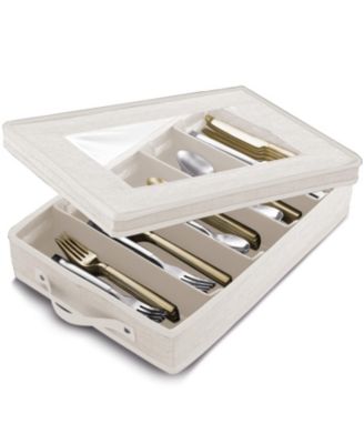 Flatware & Utensil Storage, 5 Compartment Flatware Storage Case, Silverware Case with Handles, Protects and Organizes Cutlery