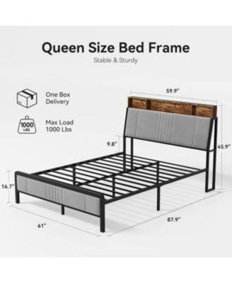 Bed Frame, Metal Platform Bed with Headboard, Underbed Storage and Ergonomic Headboard for Support, No Box Spring Needed