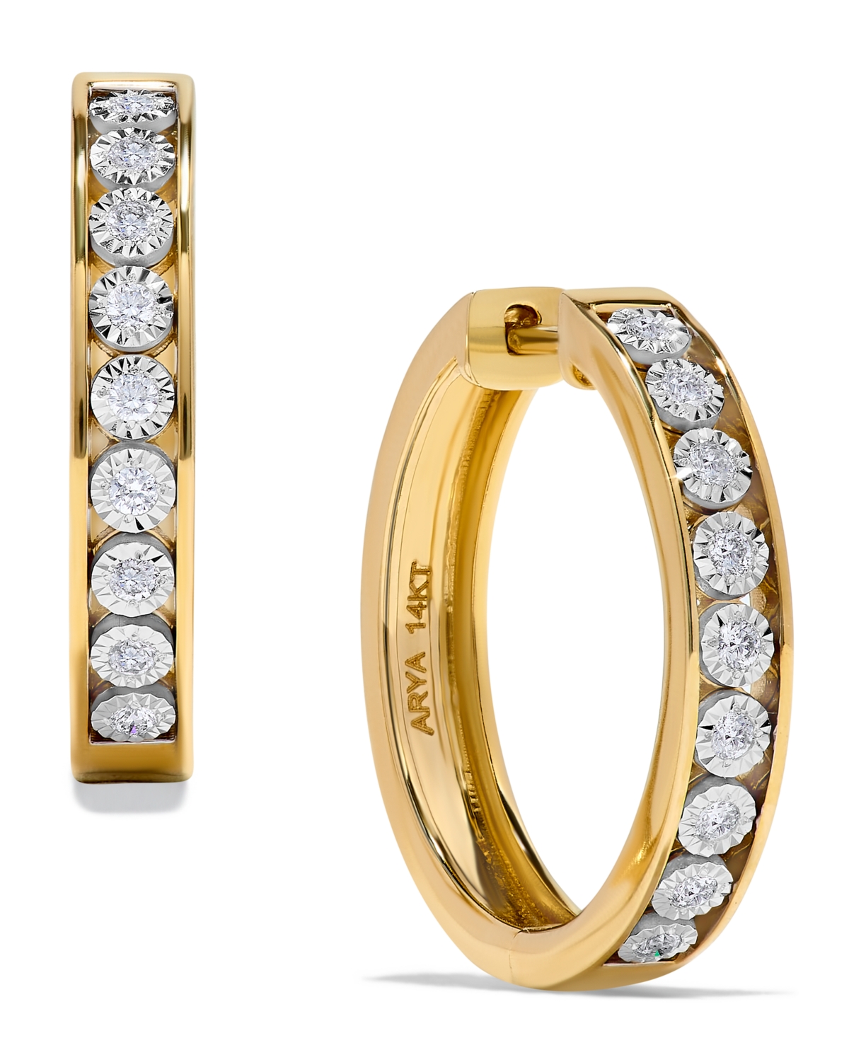 Diamond Channel Set Hoop Earrings (1/4 ct. t.w.) in 14k Gold