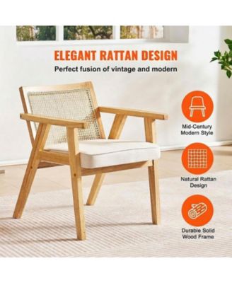 Mid Century Modern Rattan Chair, Velvet Upholstered Accent Chair for Living Room
