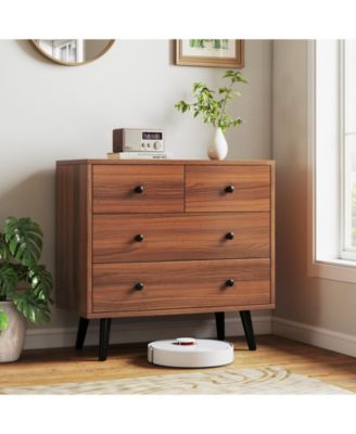 4 Drawer Wooden Dresser Wide Storage Cabinet for Bedroom