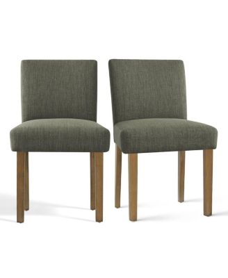 Set of 2 Linen Upholstered Dining Chairs with Solid Wood Legs