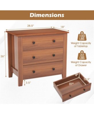 3-Drawer Chest Dresser with Raised Base for Bedroom