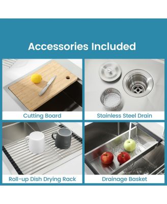 Stainless Steel Kitchen Sink, Single Bowl, Overmount Handmade Sink in Brushed, with Cutting Board, Colander