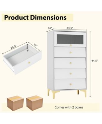 Modern 4 Drawer Cabinet with Fluted Glass Flip-Up Door