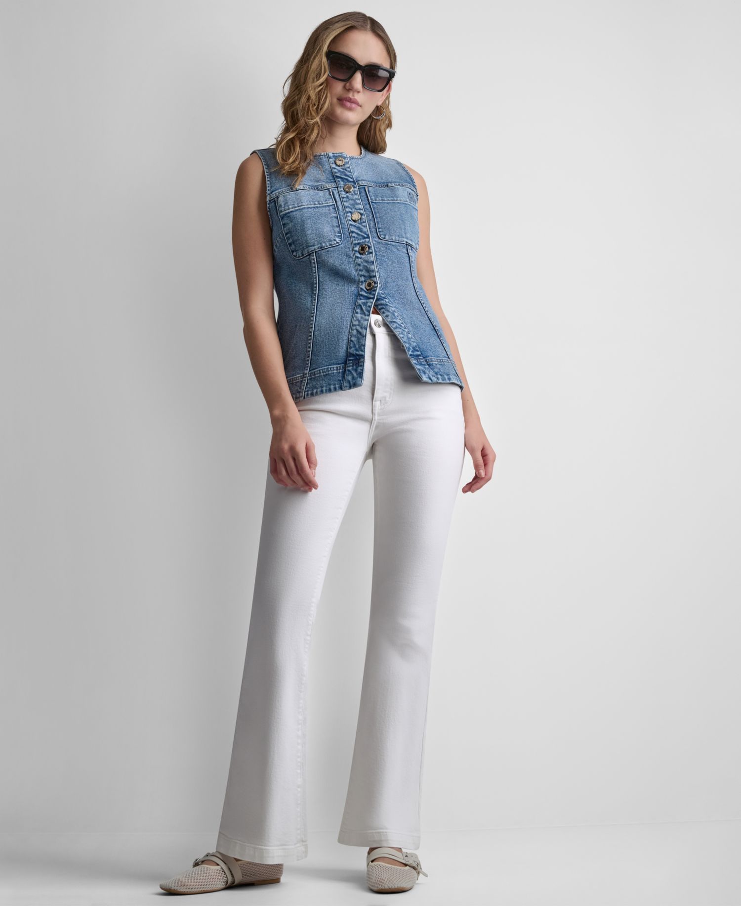 Women's Sleeveless Button-Front Denim Vest