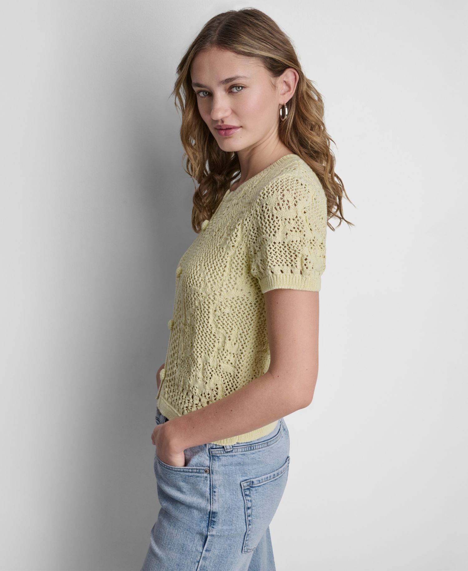 Women's Short-Sleeve Crewneck Cardigan