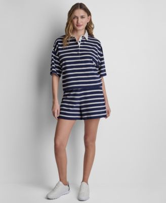 Women's Towelling Terry Stripe Boxy Polo Top