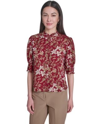 Women's Ruffle Puff-Sleeve Collared Shirt