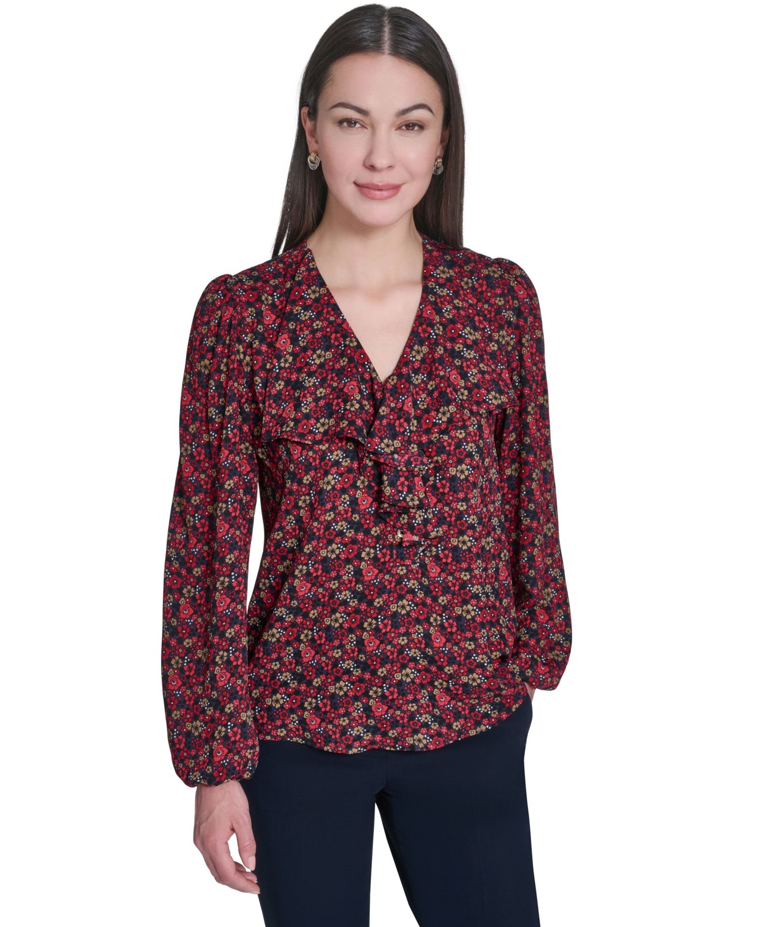 Women's V-Neck Ruffle Pull-On Blouse