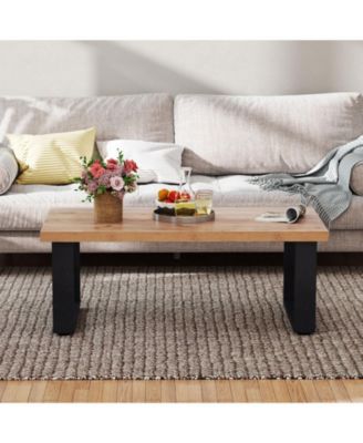 Oak Farmhouse Coffee Table Rustic Thick Top Wood Texture