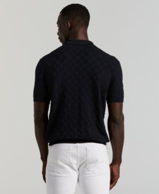 Men's Checker Texture Open Polo Sweater