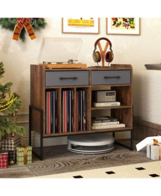 Mid Century Modern Record Player Stand with Charging Station