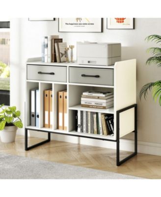 Vinyl Storage Cabinet with Charging Station and Adjustable Shelf