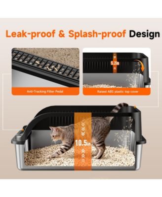 Extra Large Stainless Steel Cat Litter Box Odor Free High Sides With Scoop Easy Cleaning Anti Leak Non Stick