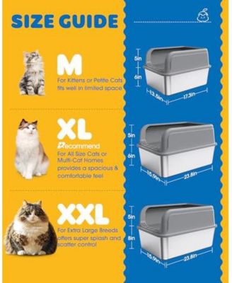 Stainless Steel Cat Litter Box High Sided Anti Leakage Non Sticky Easy Clean With Scoop